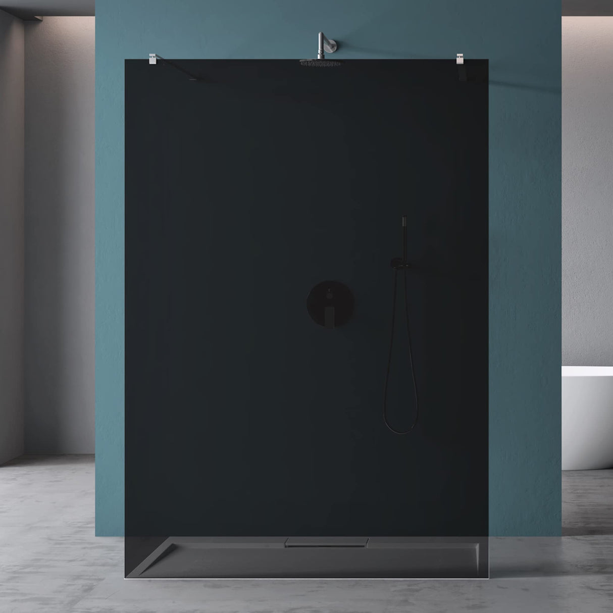 glasvilla Mampara de ducha Separación de ducha 2 Barra de soporte para ducha a ras de suelo 10mm vidrio de seguridad ESG con recubrimiento nano Estabilizador rectangular Bremen02+2