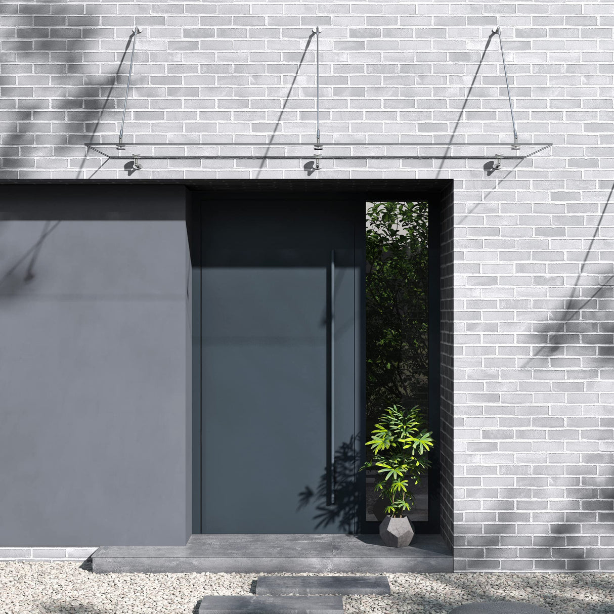 glasvilla Pensilina Tettoia per Porta Esterno, Tettoia Balcone Finestre Tendalino da Esterno con Staffe in Acciaio Inox, Copertura in Vetro per Zona d'ingresso VDG02K