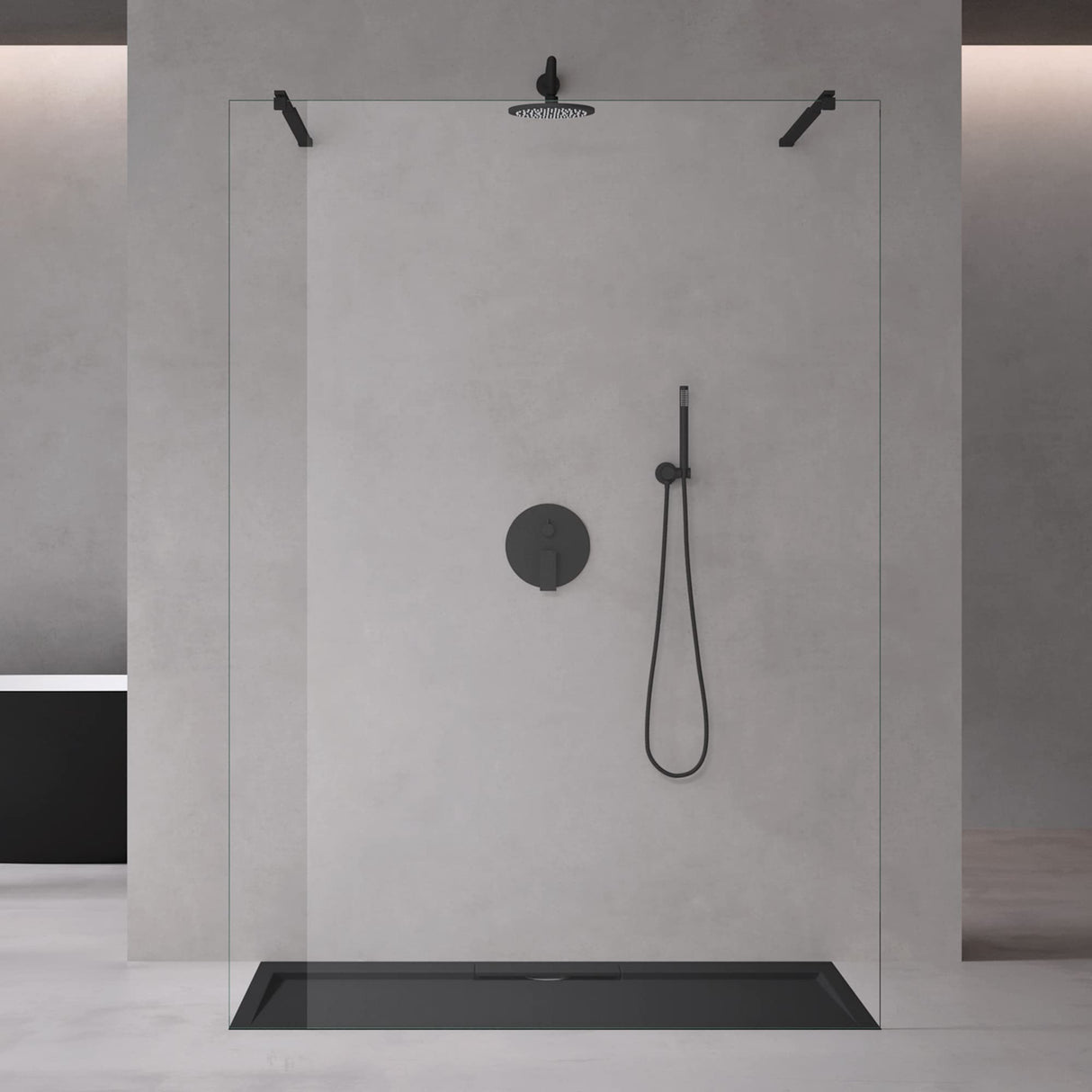 glasvilla Mampara de ducha Separación de ducha 2 Barra de soporte para ducha a ras de suelo 10mm vidrio de seguridad ESG con recubrimiento nano Estabilizador rectangular Bremen02+2