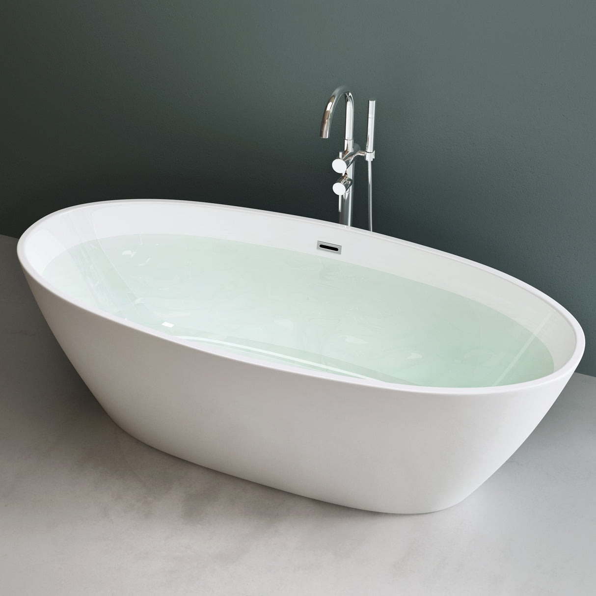 Baignoire îlot ovale en acrylique Glasvilla avec bonde escamotable, blanche, 170 x 75 x 58 cm, Vicenza519