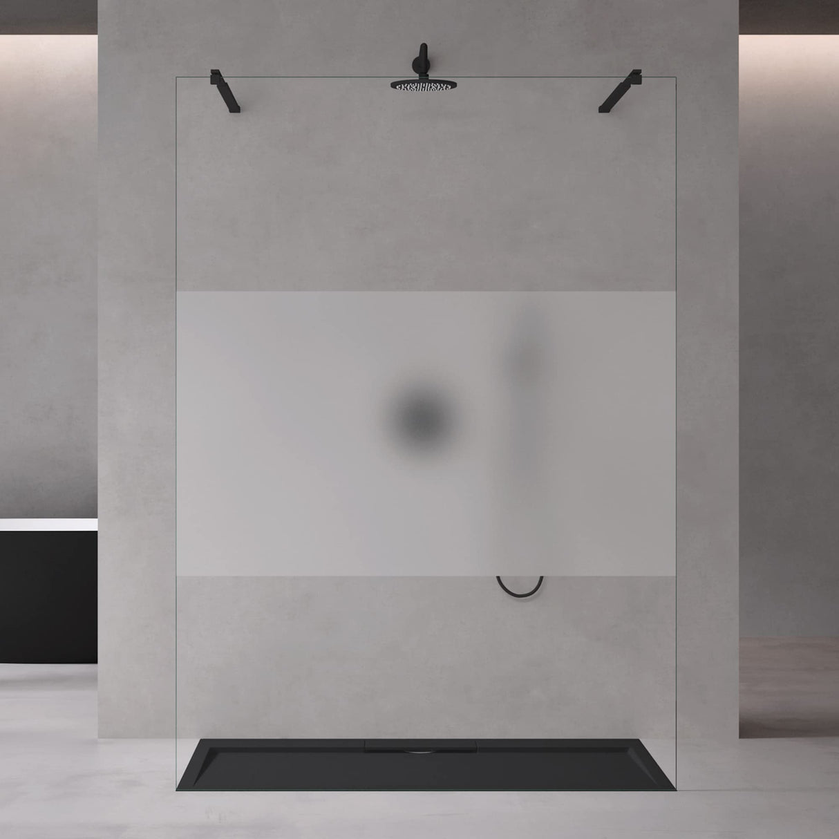 glasvilla Mampara de ducha Separación de ducha 2 Barra de soporte para ducha a ras de suelo 10mm vidrio de seguridad ESG con recubrimiento nano Estabilizador rectangular Bremen02+2