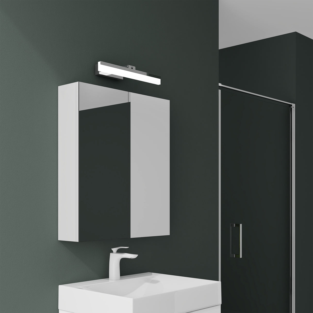 glasvilla Armadietto a Specchio con Lampada da Specchio LED per Bagno, Specchiera Bagno Mobilettto da Parete con Luce a Specchio Girevole a 180° Luxaris