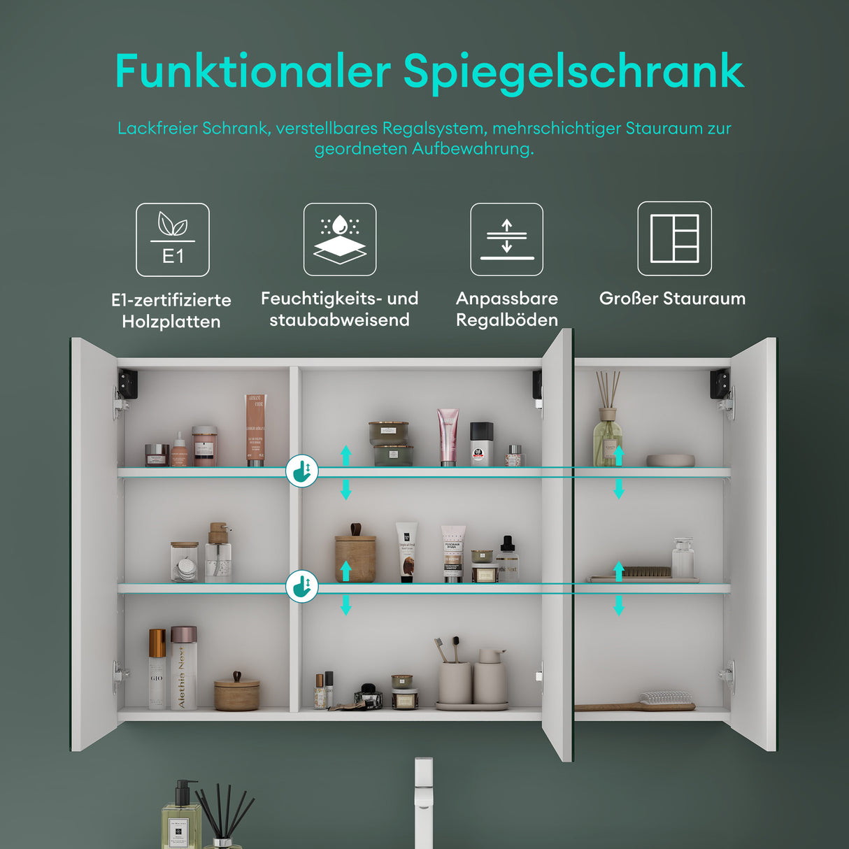 glasvilla Armadietto a Specchio con Ante a Specchio per Bagno Specchiera da Bagno Mobiletto da Parete con Ante Spiegelschrank 02