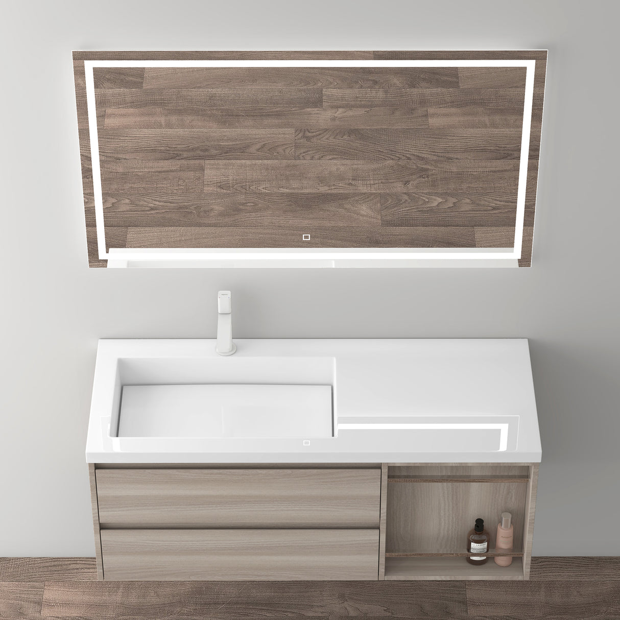 glasvilla Mobile Bagno Sospeso 120x46x49cm Mobiletto da Bagno con Lavabo da Marmo Fuso Open