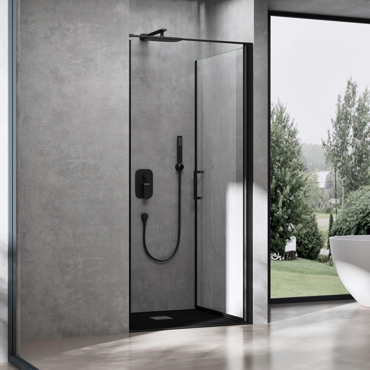 glasvilla Box Doccia a Nicchia in Vetro di Sicurezza 8mm con Meccanismo di Sollevamento e Abbassamento Cabina Doccia Cromata e Nera in Vetro Trasparente e Parzialmente Smerigliato Box Doccia con Rivestimento Nano Teramo36K