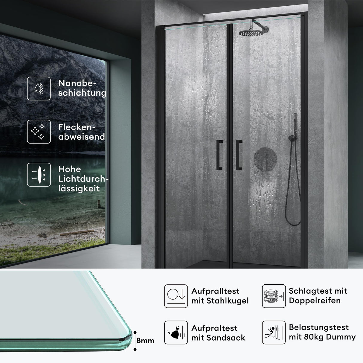 glasvilla Box Doccia a Nicchia in Vetro Trasparente 8mm Box Doccia Cromo e Nero con Porte Pieghevoli Cabina Bagno con Sistema Rotatorio di Sollevamento e Abbassamento Teramo66