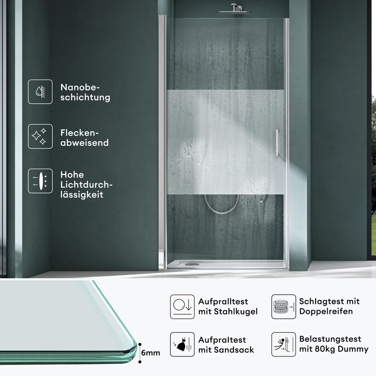 glasvilla Porta Doccia Nicchia in Vetro Trasparente o Strisce Satinato Cabina Doccia in Vetro di Sicurezza ESG Box Doccia con Meccanismo di Sollevamento e Abbassamento Teramo24K+MS D Neu