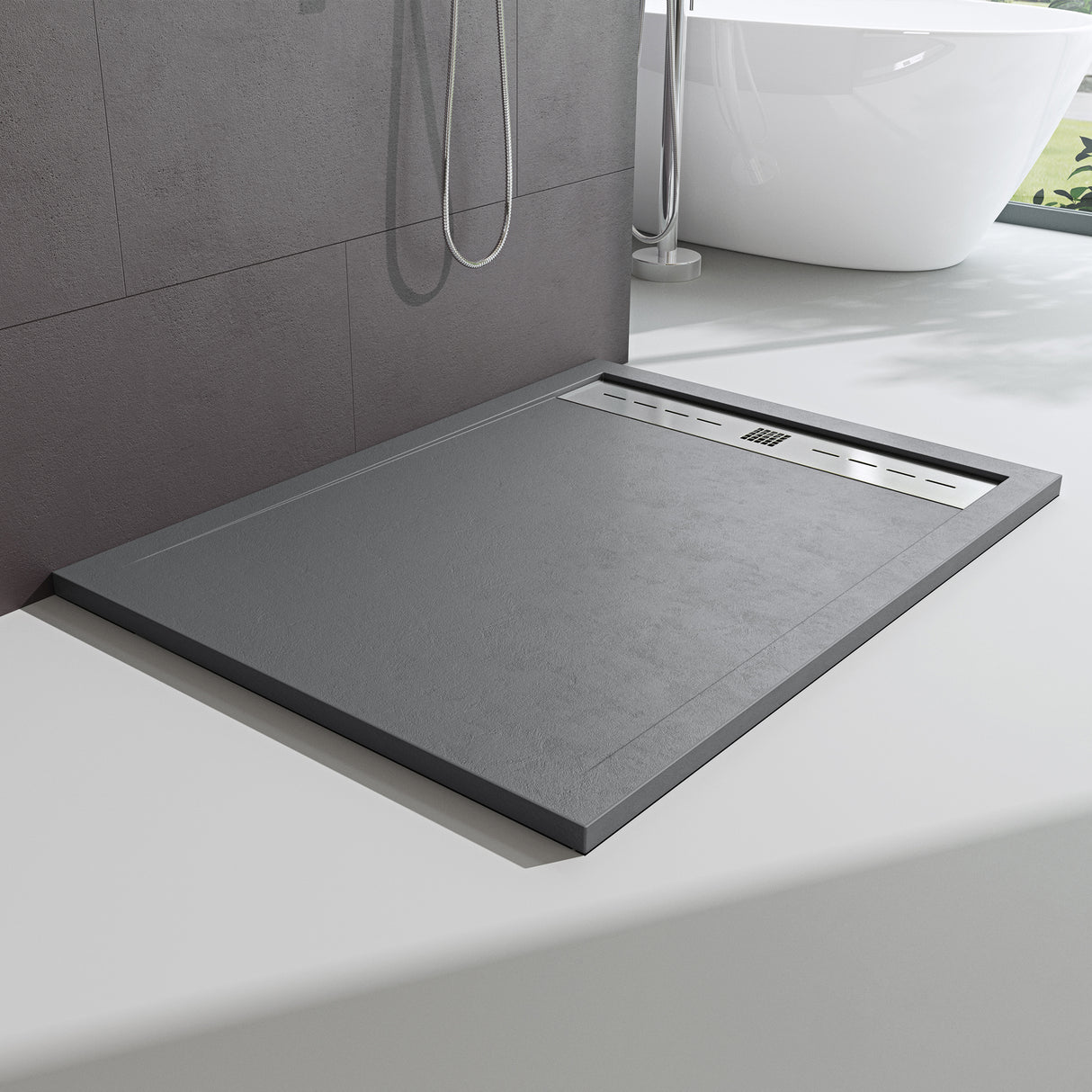 glasvilla Piatto Doccia in Pietra Artificiale Piatto Doccia per Box Doccia Forma: Rettangolare, Grigio Cemento Corvus