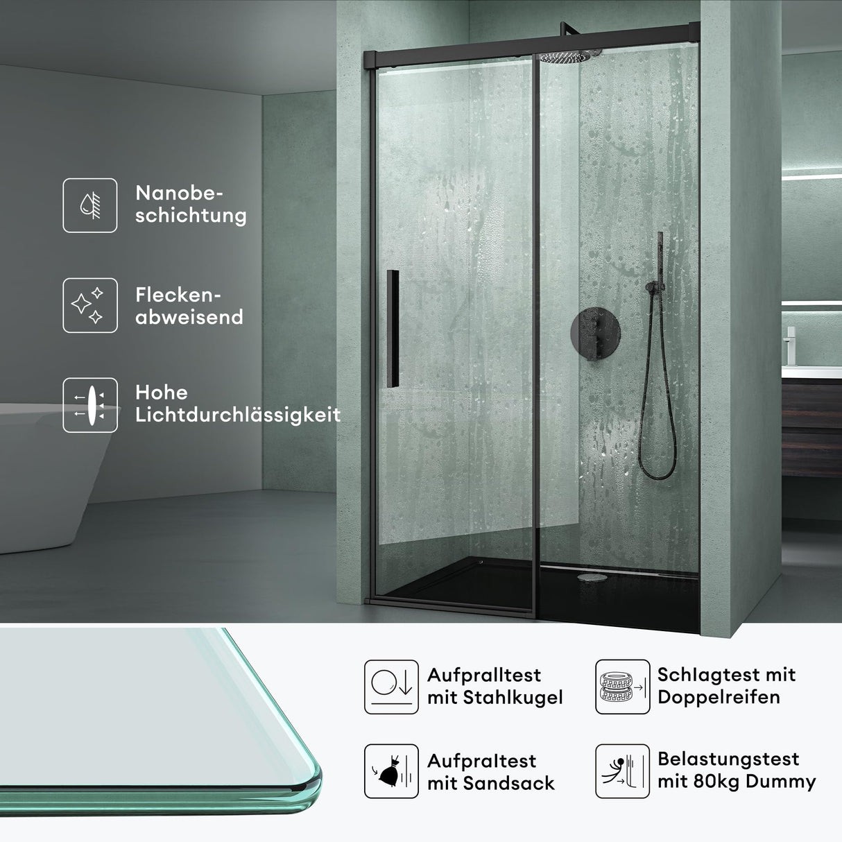 Porte de douche Glasvilla, porte de niche, cloison de douche, cabine de douche, porte coulissante en niche, verre de sécurité ESG de 6 mm, fermeture amortie incluse, Teramo12K