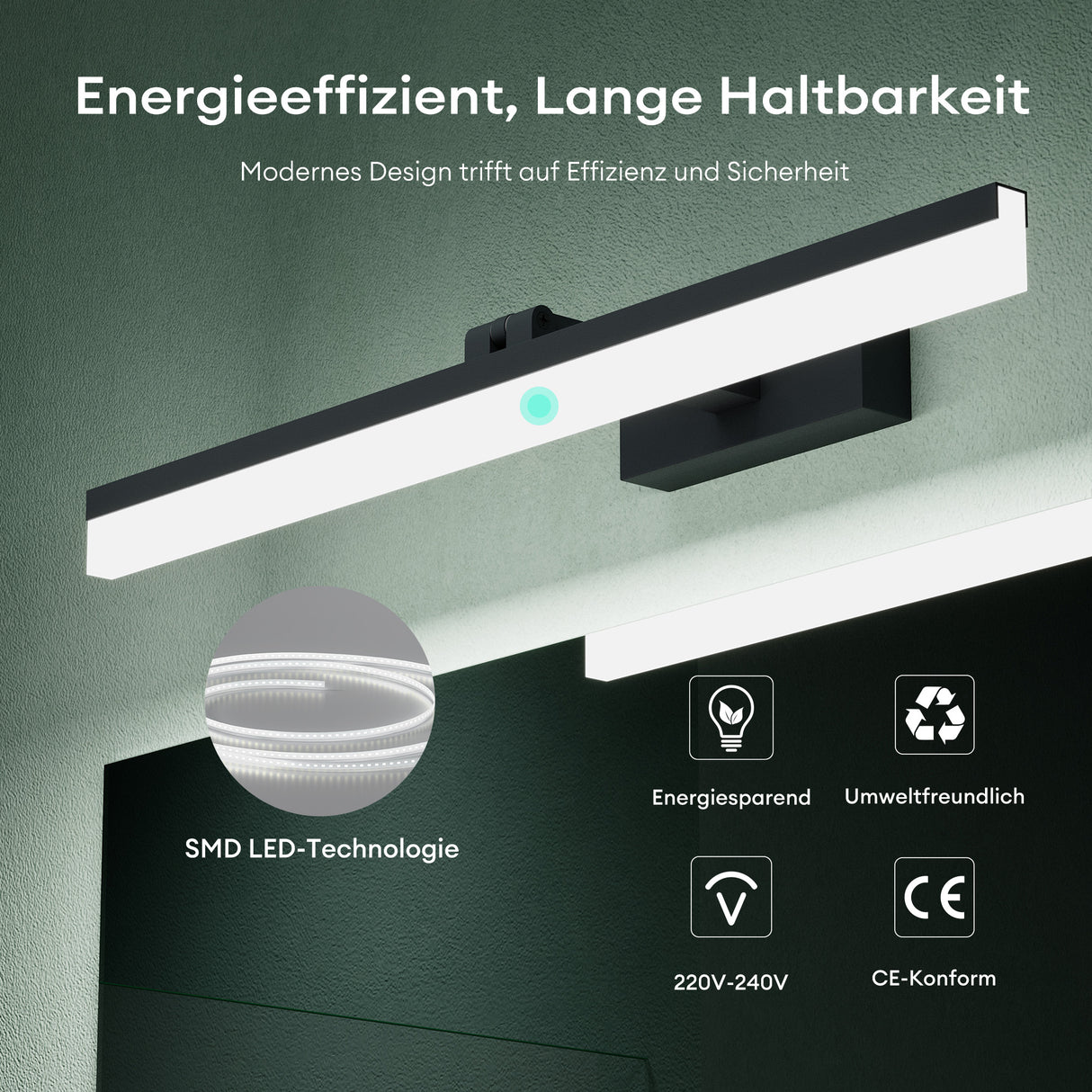 Lampe de salle de bain LED pour miroir Glasvilla 40 cm | Lampe miroir, lampe de salle de bain 6000K | Luxaris 9W rotatif à 180°