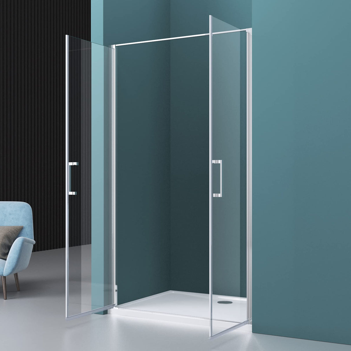 glasvilla Box Doccia a Nicchia in Vetro Trasparente 8mm Box Doccia Cromo e Nero con Porte Pieghevoli Cabina Bagno con Sistema Rotatorio di Sollevamento e Abbassamento Teramo66