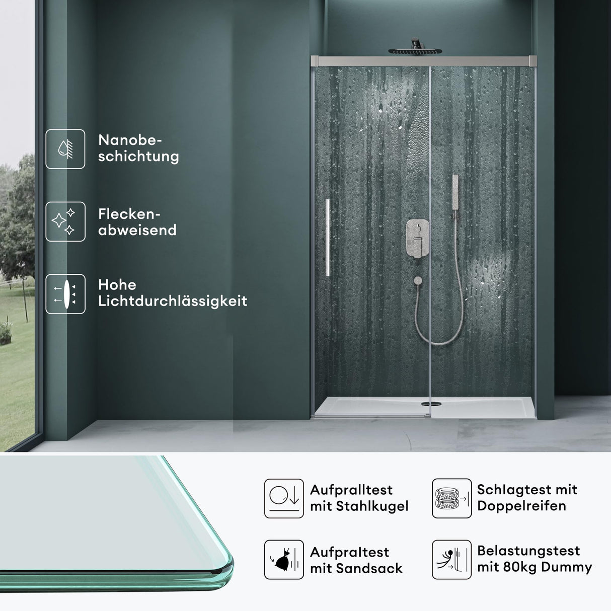 Porte de douche Glasvilla, porte de niche, cloison de douche, cabine de douche, porte coulissante en niche, verre de sécurité ESG de 6 mm, fermeture amortie incluse, Teramo12K