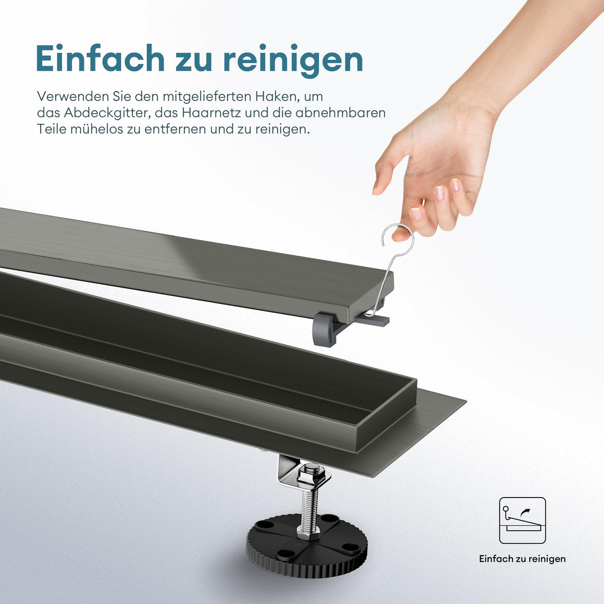 glasvilla Canaletta Scarico in Acciaio Inox per Box Doccia Canalina di Scarico Doccia a Pavimento Piastrellabile con Filtro per Capelli KE110