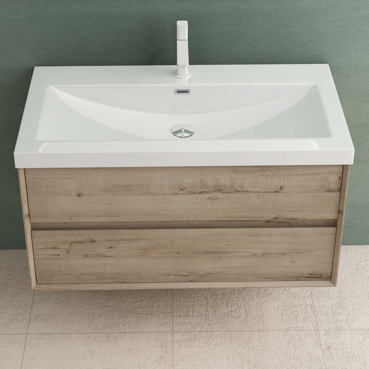 glasvilla Mobile Bagno Sospeso con 2 Cassetti di Chiusura Soft-close e Lavabo Bianco, Mobiletto da Bagno con Lavabo da Marmo Fuso Rimo