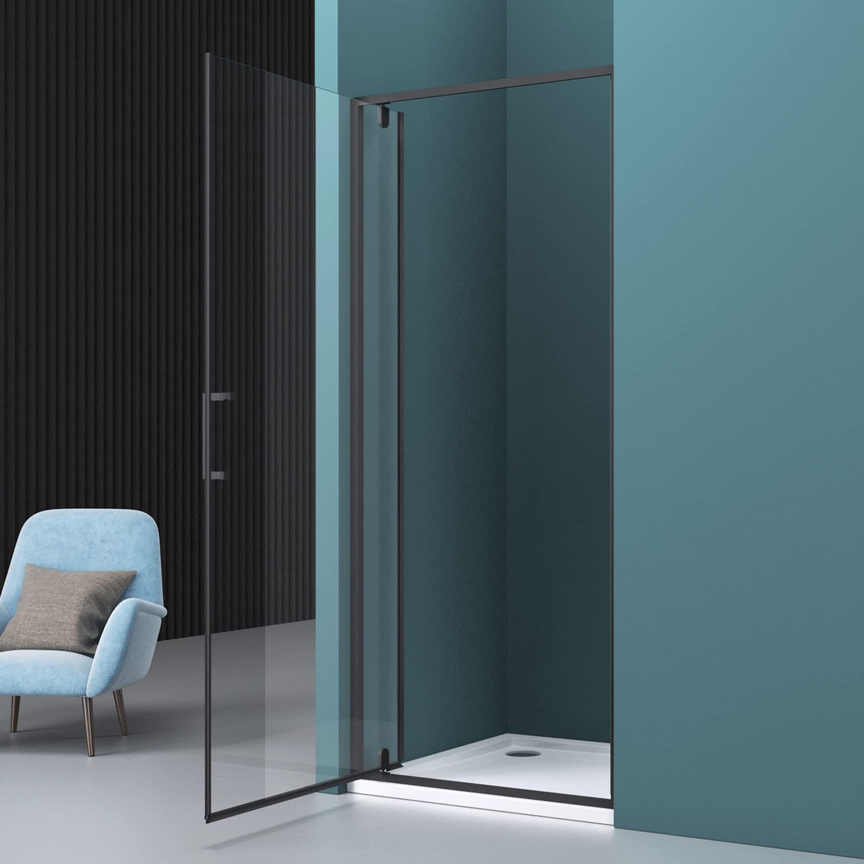 glasvilla Box Doccia a Nicchia in Vetro Trasparente 8mm Box Doccia con Porta Girevole Cabina Doccia in Vetro di Sicurezza ESG con Rivestimento Nano Teramo61K