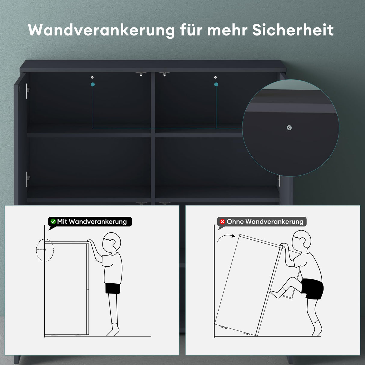 Commode de rangement à 4 portes, buffet, meuble polyvalent, meuble de rangement Glasvilla Schrank04