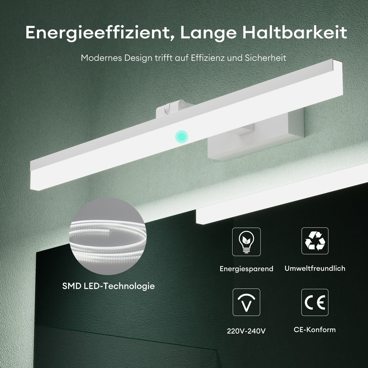 Lampe de salle de bain LED pour miroir Glasvilla 40 cm | Lampe miroir, lampe de salle de bain 6000K | Luxaris 9W rotatif à 180°