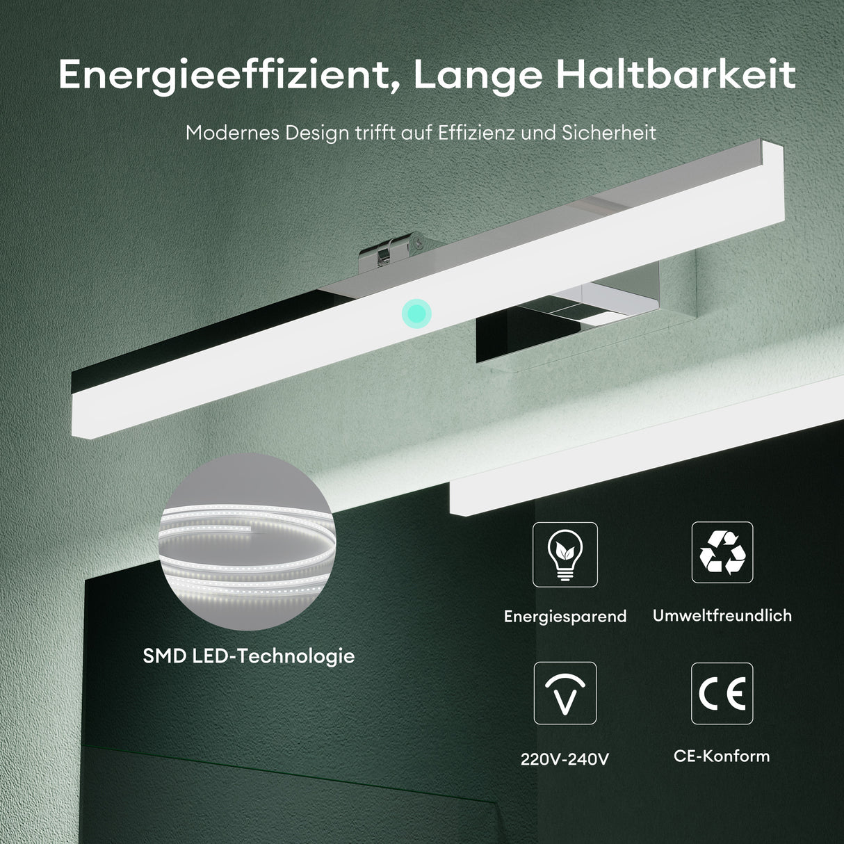 Lampe de salle de bain LED pour miroir Glasvilla 40 cm | Lampe miroir, lampe de salle de bain 6000K | Luxaris 9W rotatif à 180°