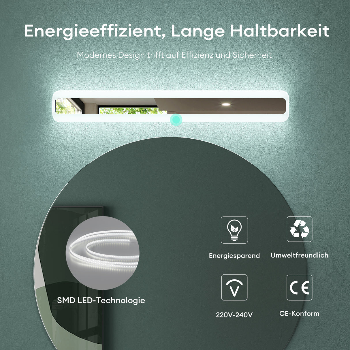 glasvilla Spiegelleuchte LED Badlampe | Spiegellampe, 3000K-6000K Badezimmer Lampe | 3 Farben Dimmbar Schminkleuchte 14W LumaRay