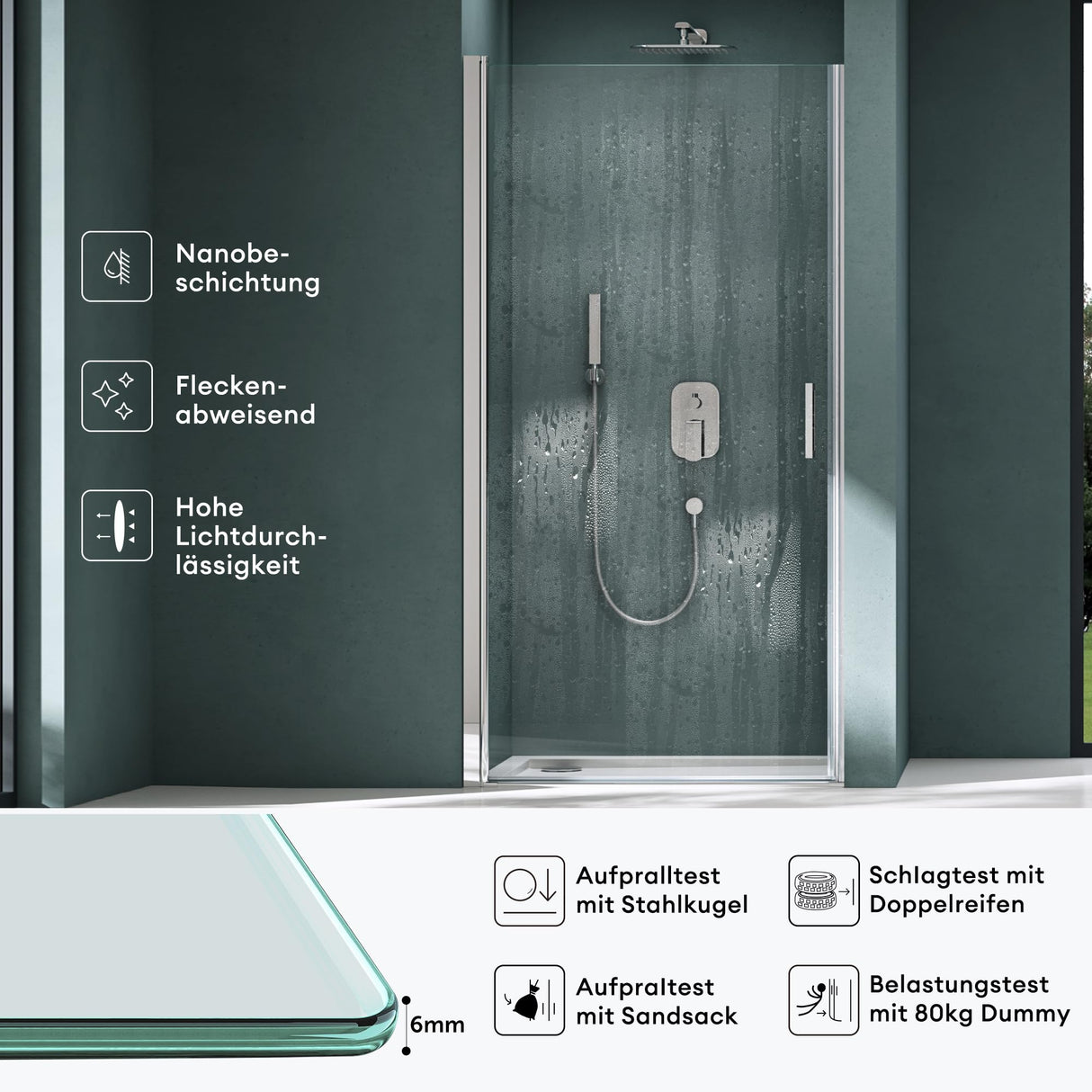 glasvilla Porta Doccia Nicchia in Vetro Trasparente o Strisce Satinato Cabina Doccia in Vetro di Sicurezza ESG Box Doccia con Meccanismo di Sollevamento e Abbassamento Teramo24K+MS D Neu