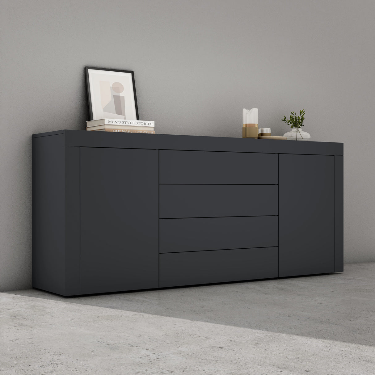 glasvilla Aparador Almacenamiento BTH: 167x36x70 cm con 2 Armarios y 4 Cajones Comoda Mueble Armario03