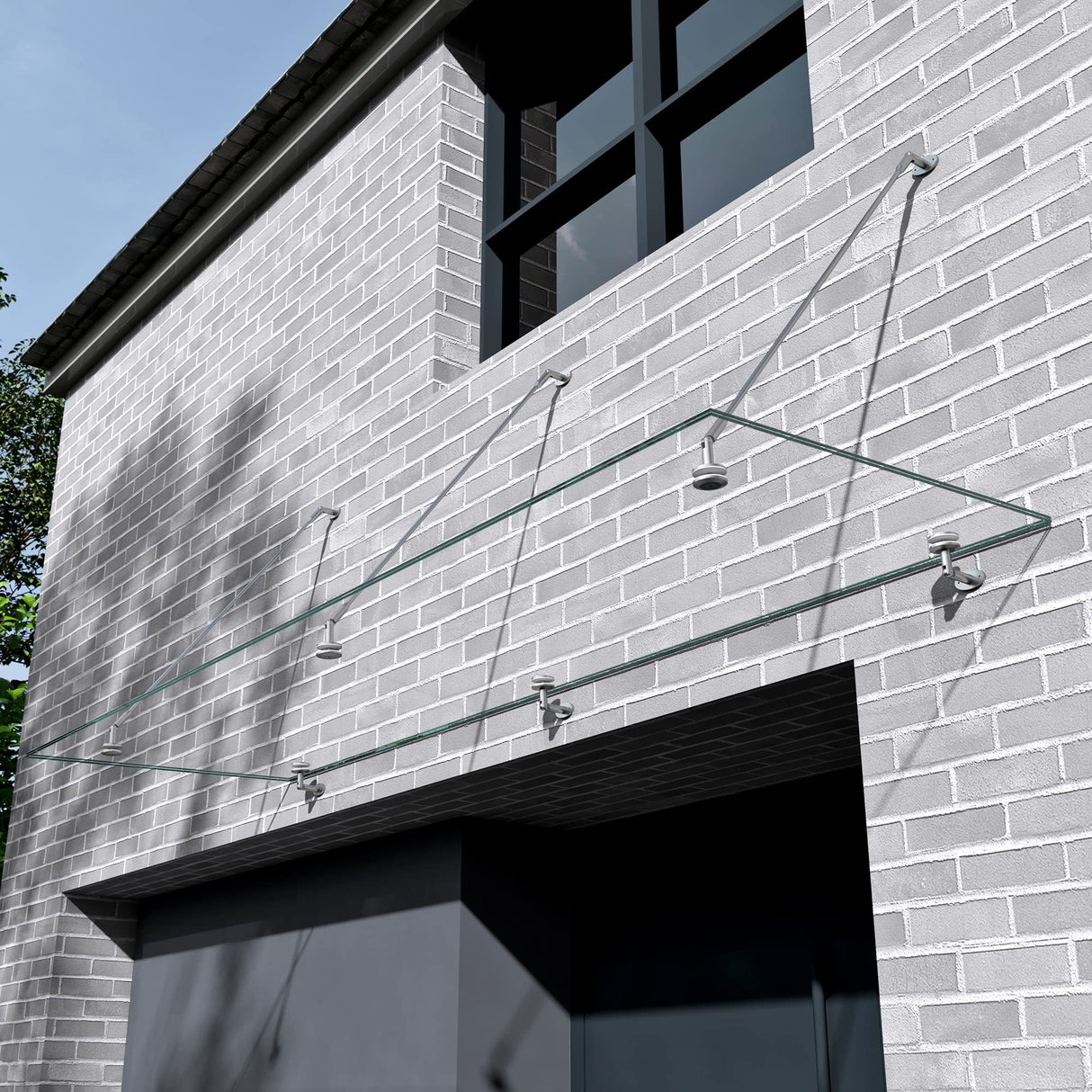 glasvilla Pensilina Tettoia per Porta Esterno, Tettoia Balcone Finestre Tendalino da Esterno con Staffe in Acciaio Inox, Copertura in Vetro per Zona d'ingresso VDG02K