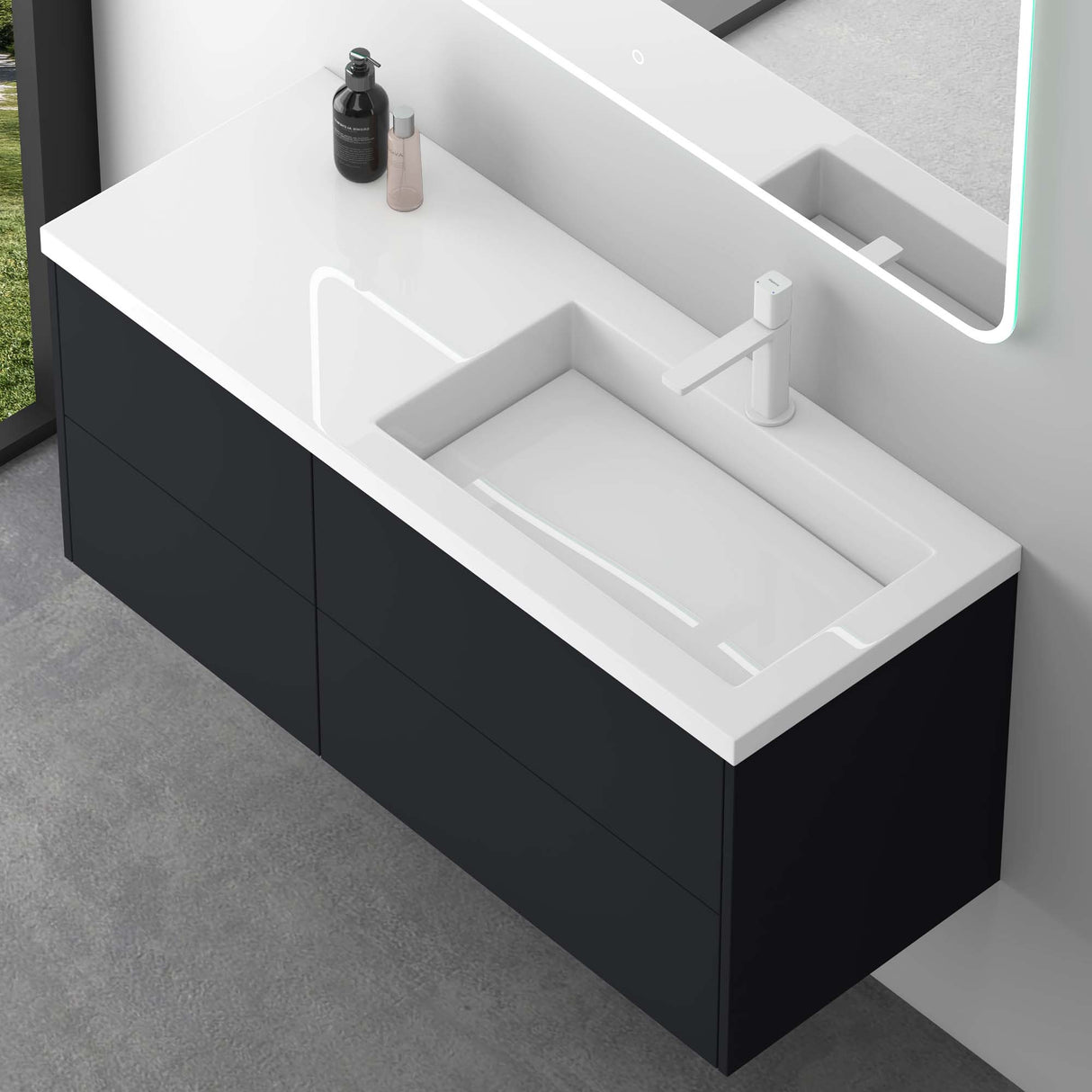 glasvilla Mobile Bagno Sospeso 120cm, Mobile da Bagno con 4 Cassetti a Chiusura Soft-Close e Lavabo da Marmo fuso, Moment