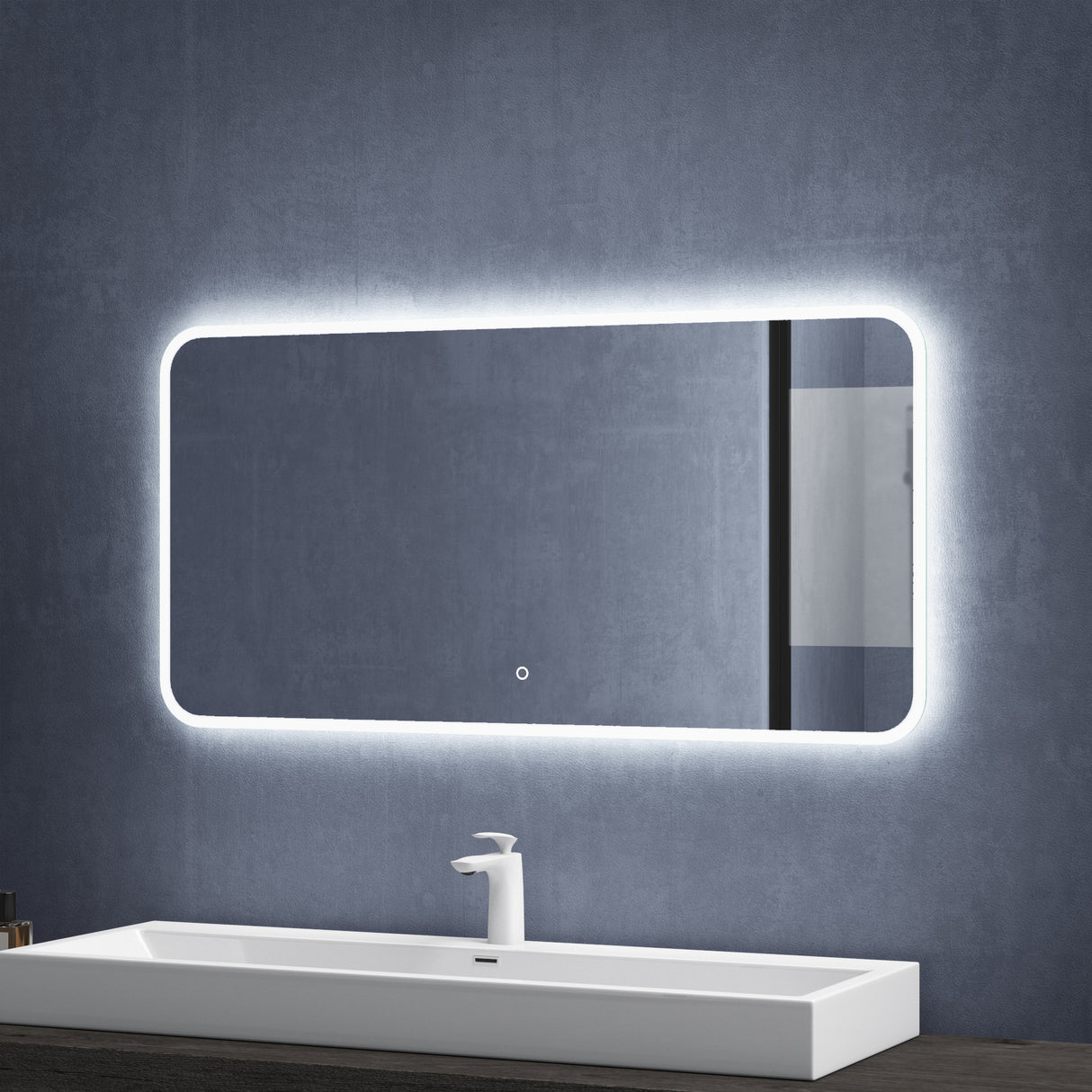 Miroir mural de salle de bain Glasvilla Miroir de salle de bain LED avec interrupteur tactile, antibuée grâce à une couche antibuée