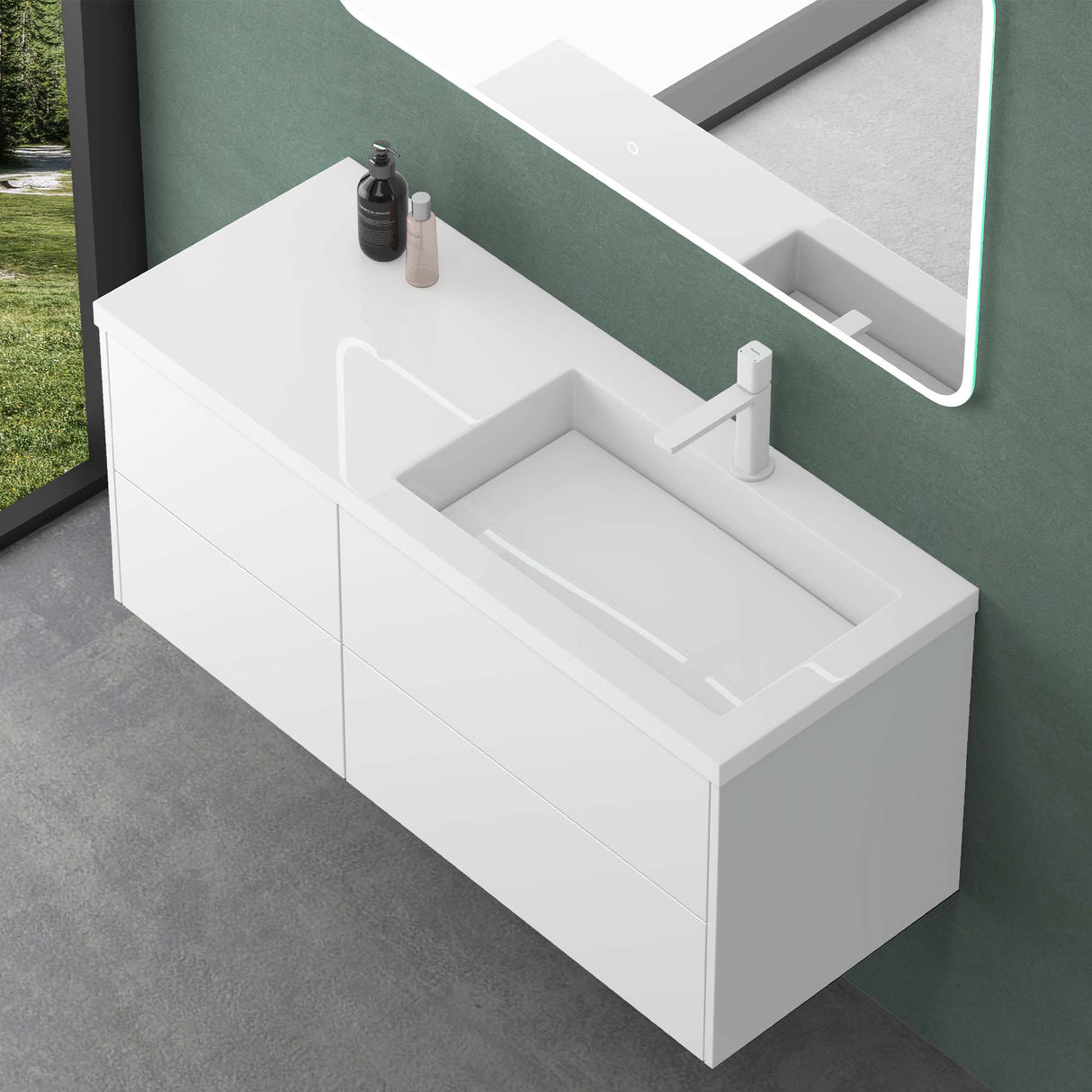 glasvilla Mobile Bagno Sospeso 120cm, Mobile da Bagno con 4 Cassetti a Chiusura Soft-Close e Lavabo da Marmo fuso, Moment