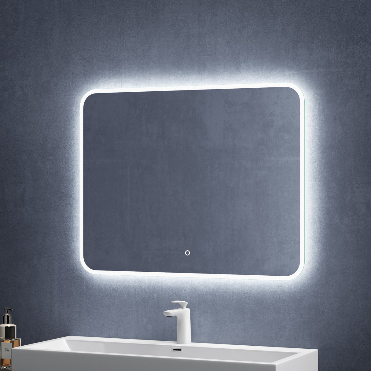 Miroir mural de salle de bain Glasvilla Miroir de salle de bain LED avec interrupteur tactile, antibuée grâce à une couche antibuée