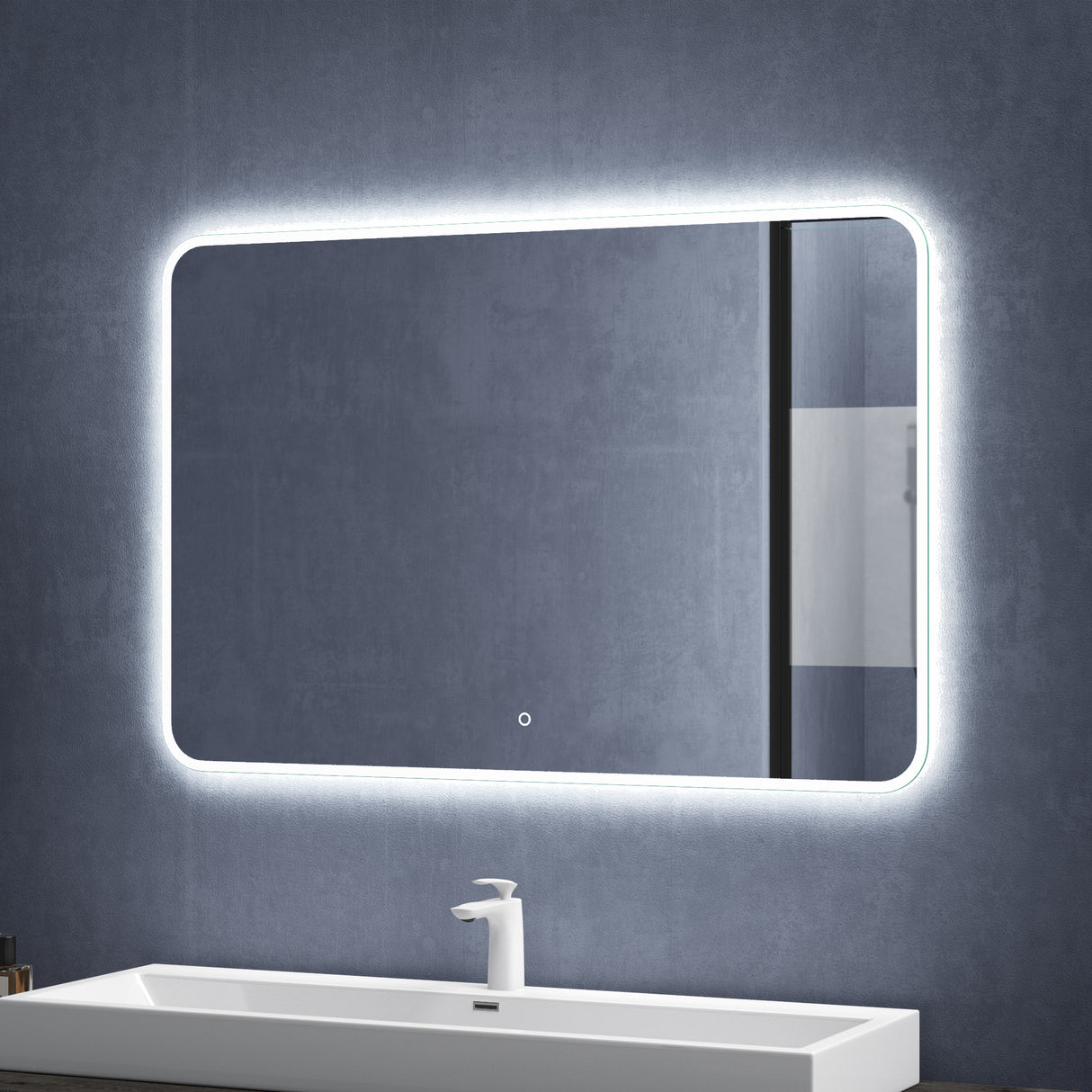 Miroir mural de salle de bain Glasvilla Miroir de salle de bain LED avec interrupteur tactile, antibuée grâce à une couche antibuée