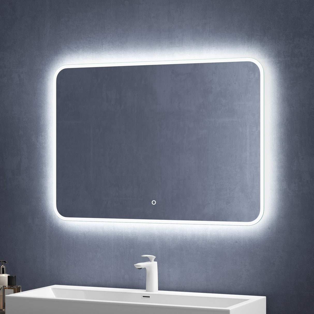 Miroir mural de salle de bain Glasvilla Miroir de salle de bain LED avec interrupteur tactile, antibuée grâce à une couche antibuée