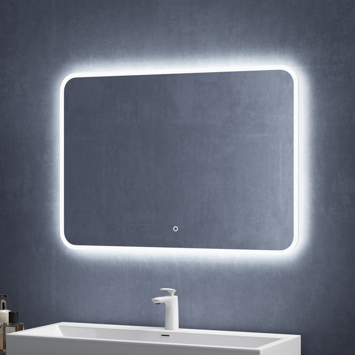Miroir mural de salle de bain Glasvilla Miroir de salle de bain LED avec interrupteur tactile, antibuée grâce à une couche antibuée