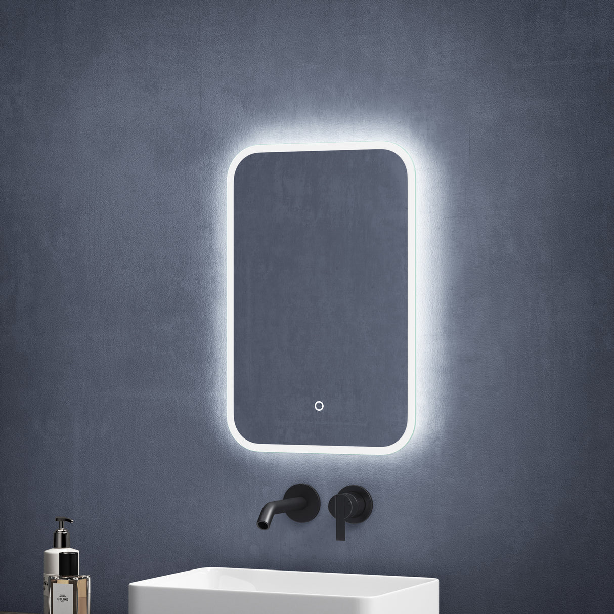 Miroir mural de salle de bain Glasvilla Miroir de salle de bain LED avec interrupteur tactile, antibuée grâce à une couche antibuée