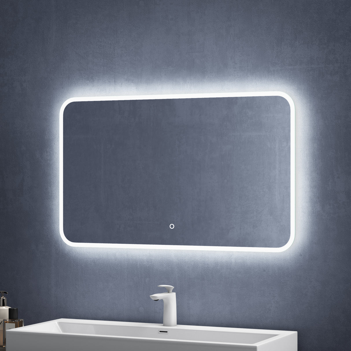 Miroir mural de salle de bain Glasvilla Miroir de salle de bain LED avec interrupteur tactile, antibuée grâce à une couche antibuée