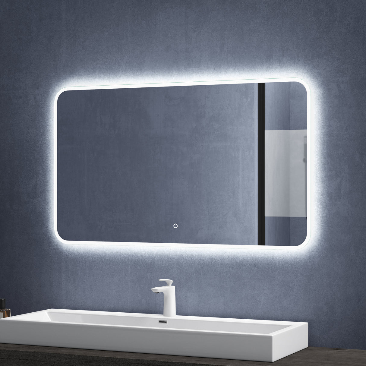 Miroir mural de salle de bain Glasvilla Miroir de salle de bain LED avec interrupteur tactile, antibuée grâce à une couche antibuée
