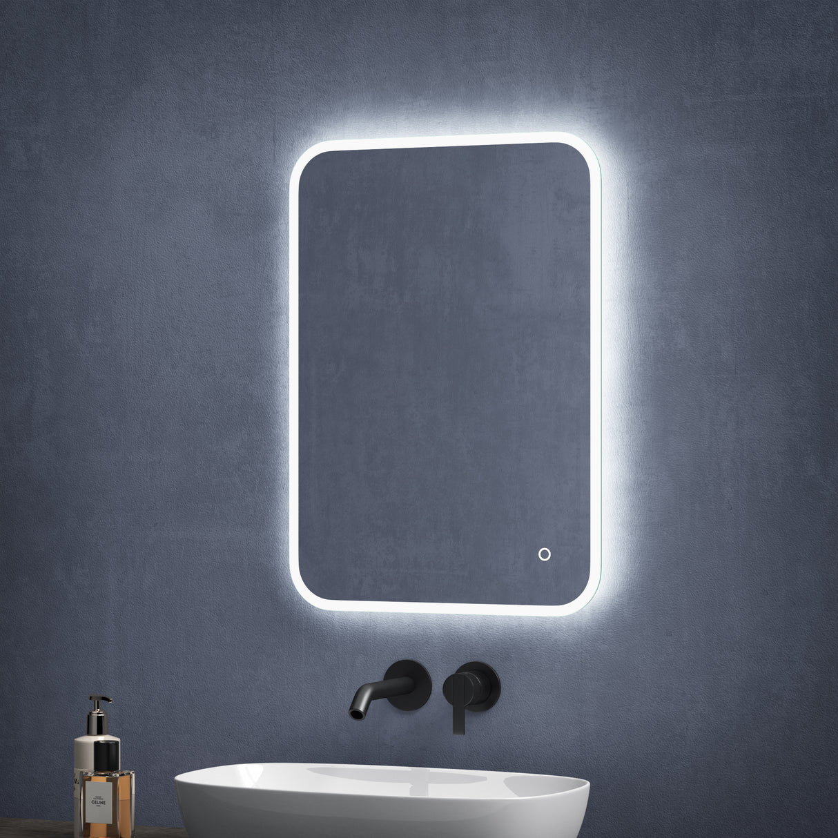 Miroir mural de salle de bain Glasvilla Miroir de salle de bain LED avec interrupteur tactile, antibuée grâce à une couche antibuée