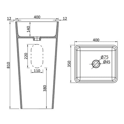 Lavabo sur pied Glasvilla Design Col31 en matériau minéral moulé, dimensions : 40 x 35 x 82 cm