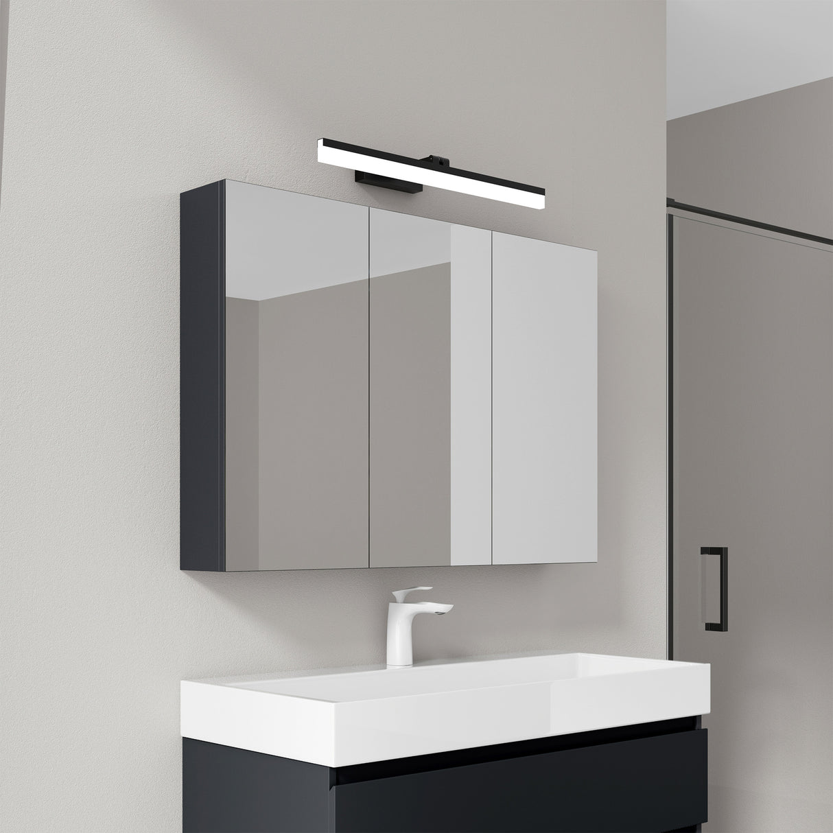 glasvilla Armadietto a Specchio con Lampada da Specchio LED per Bagno, Specchiera Bagno Mobilettto da Parete con Luce a Specchio Girevole a 180° Luxaris