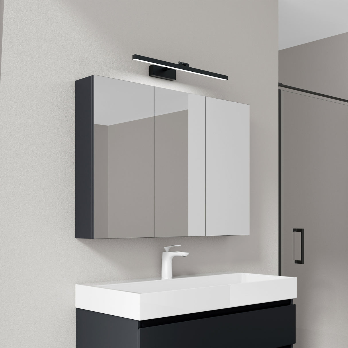 glasvilla Spiegelschrank mit Spiegellampe Badezimmerschrank Spiegelleuchte 180° Drehbar LED Badlampe Strahlenschön