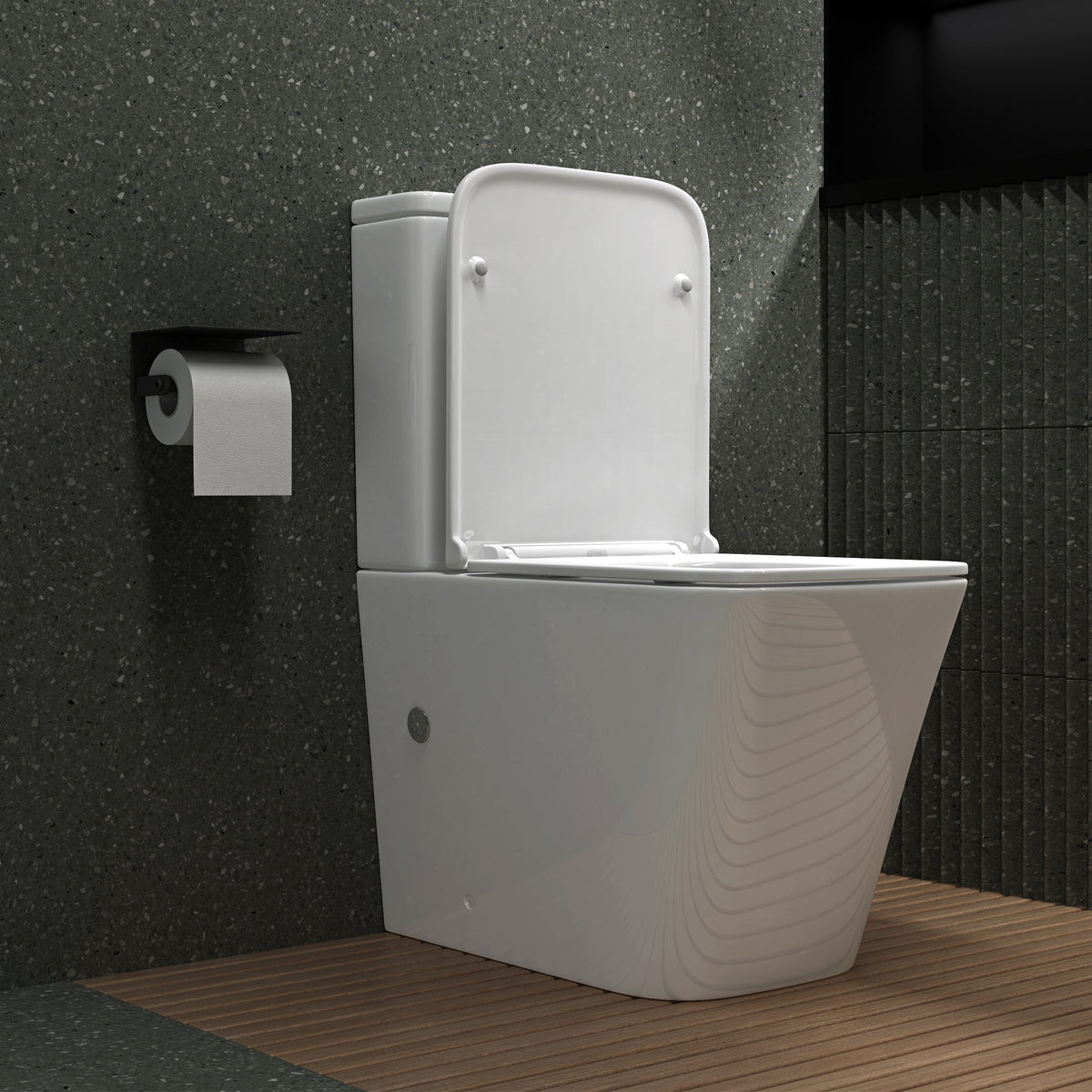 glasvilla Stand WC mit Spülkasten spülrandloses-WC bodenstehende-Toilette aus Keramik, weiß/matt schwarz 36x63x82cm, mit Absenkautomatik inkl. Spülkasten, Stand112T