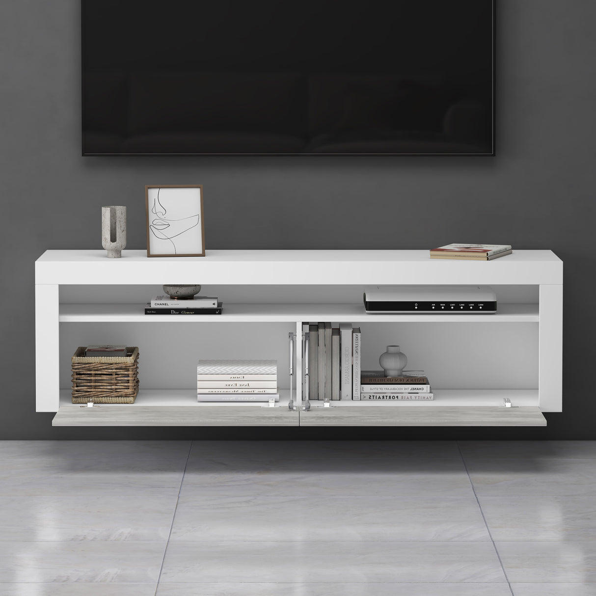 glasvilla mueble de televisión TV Schrank Lowboard Hängeschrank 2 puertas con Soft-Close mesa de televisión para sala de estar BTH: 160x40x46 cm Fernsehschrank01