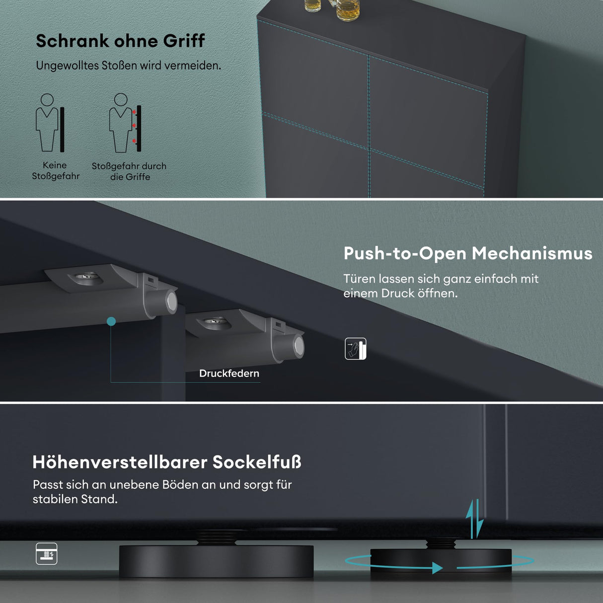 Commode de rangement à 4 portes, buffet, meuble polyvalent, meuble de rangement Glasvilla Schrank04