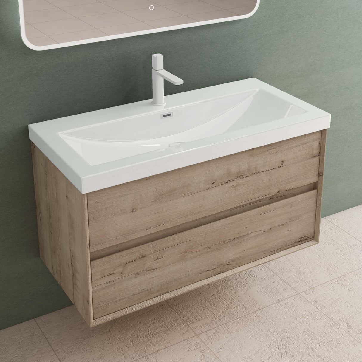 glasvilla Mobile Bagno Sospeso con 2 Cassetti di Chiusura Soft-close e Lavabo Bianco, Mobiletto da Bagno con Lavabo da Marmo Fuso Rimo