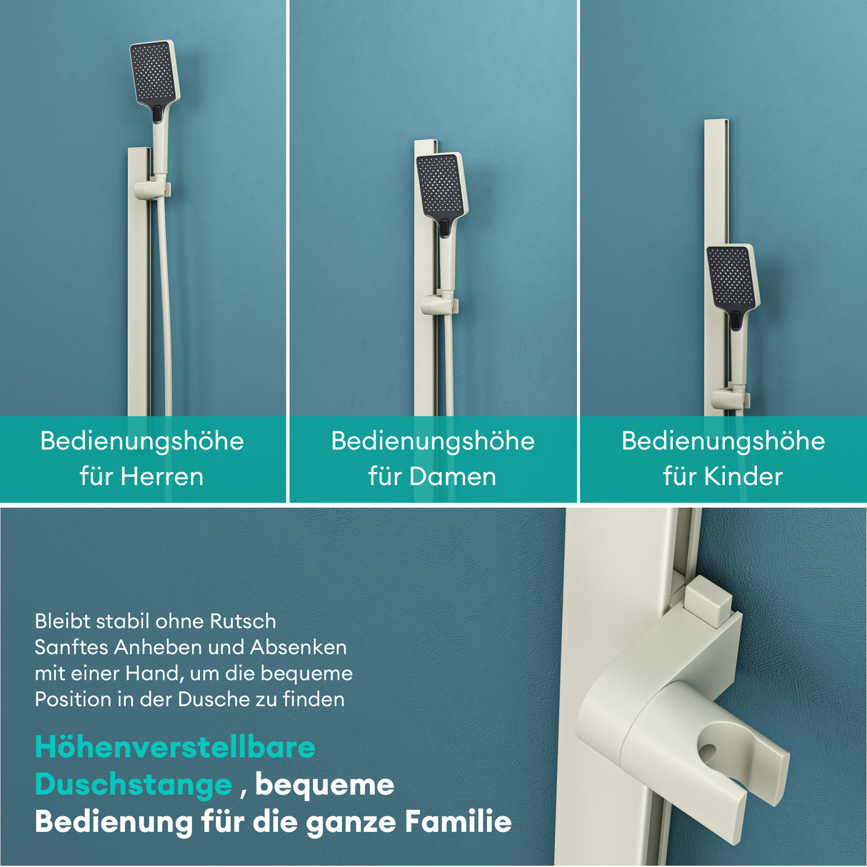 glasvilla Soffione Doccia con 3 Modalità Doccino per Doccia Regolabile in Altezza con Tubo Flessibile, Telefono Doccia Universale Facile da Installare Duschsystem10