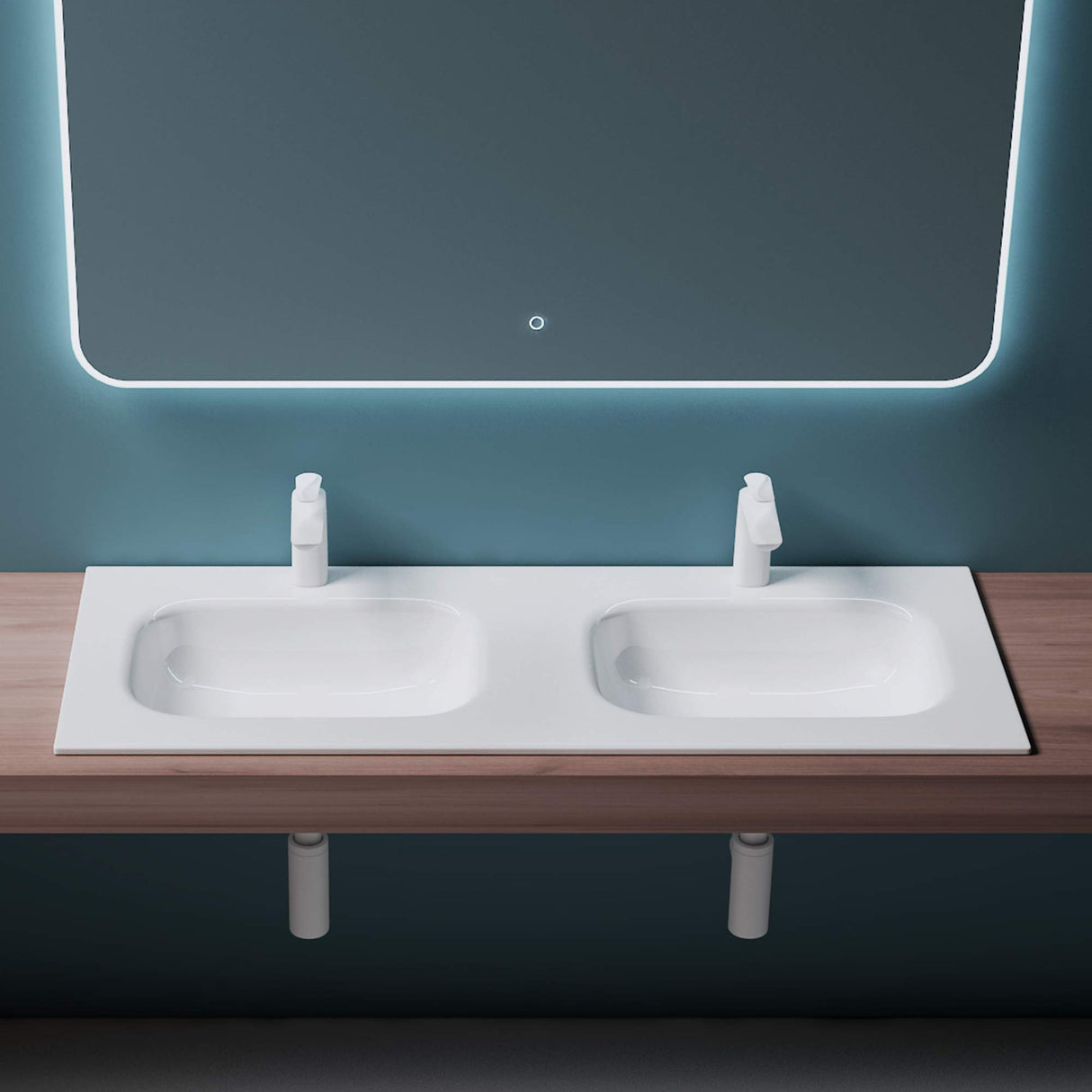 glasvilla Waschbecken Einbauwaschbecken Mineralguss Waschtisch Waschplatz große Ablagefläche rechteckig Col04