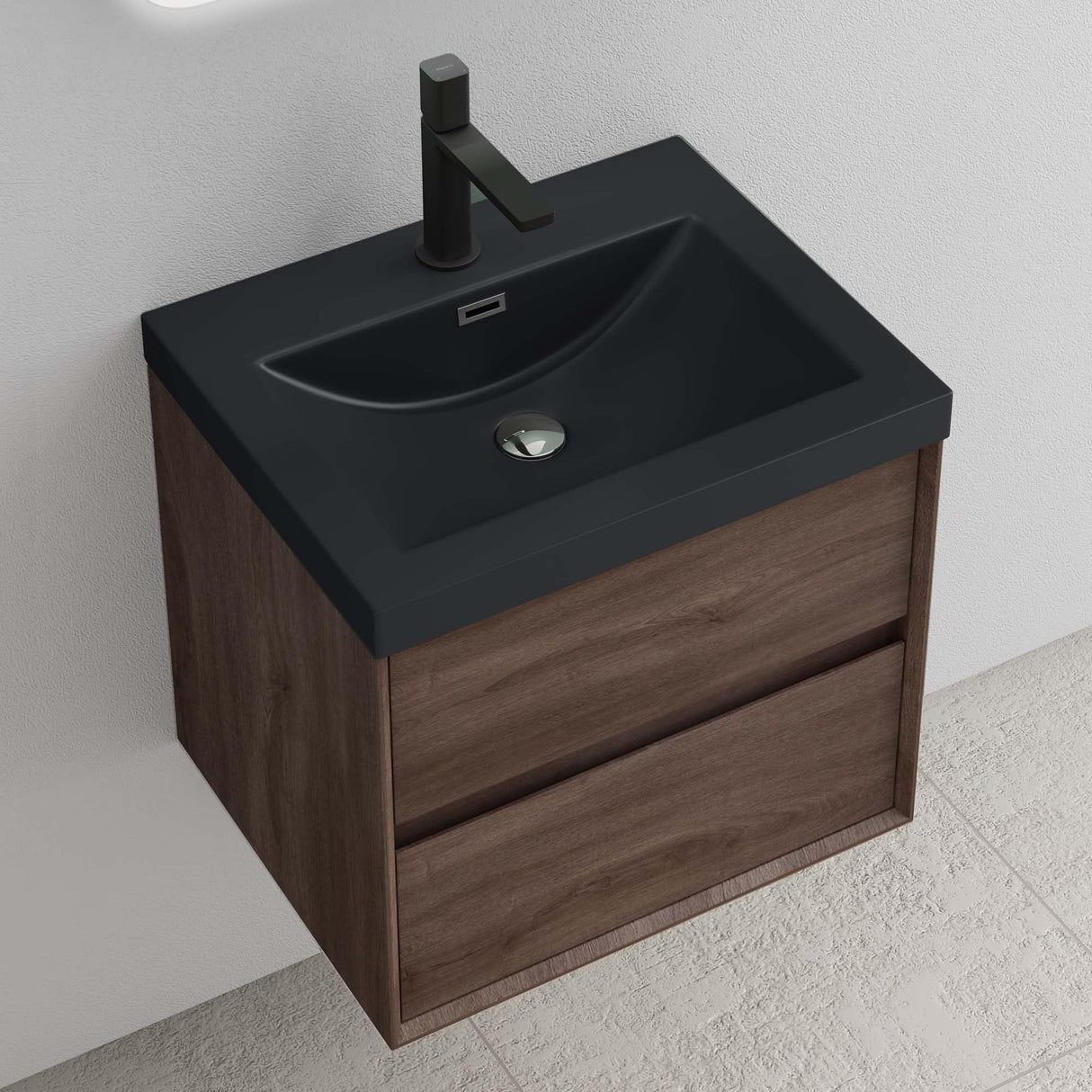 glasvilla Mobile Bagno Sospeso con 2 Cassetti di Chiusura Soft Close, Mobiletto per Bagno con Lavabo da Marmo Fuso, Lavabo da Appoggio Antracite Opaco, Rimo