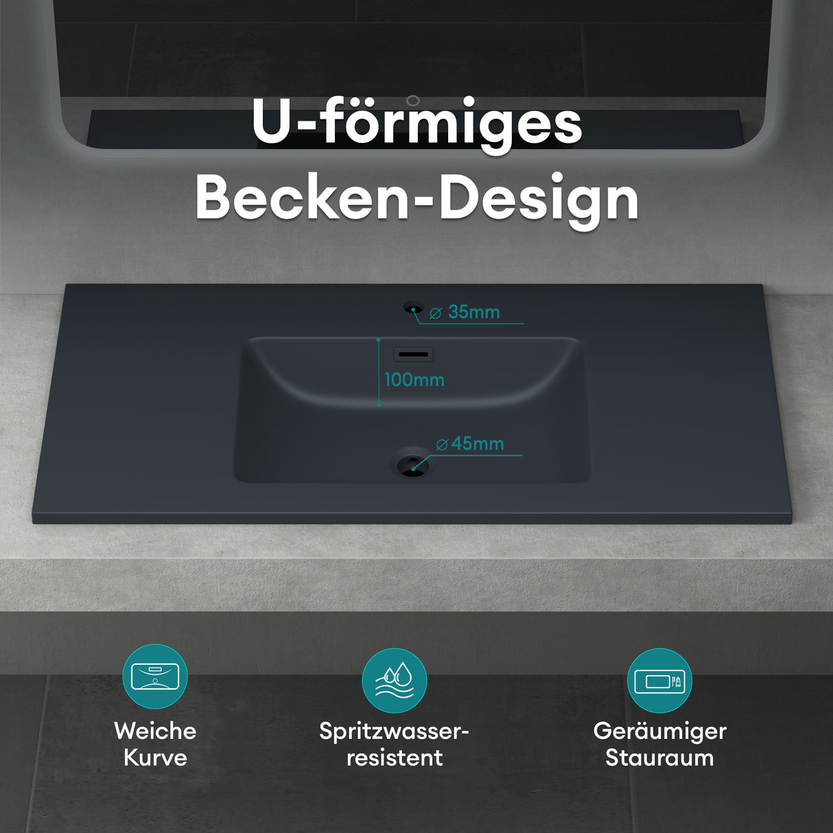 glasvilla Waschbecken Einbauwaschbecken Waschtisch Einbauwaschtisch aus Mineralguss Col02