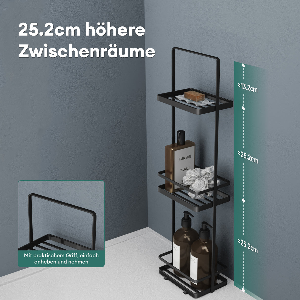 glasvilla Badezimmerregal stehend Badregal Standregal 3-stöckige aus Metall Badezimmerablage schmales Regal 18x12,5x67,3 cm Reglo-02