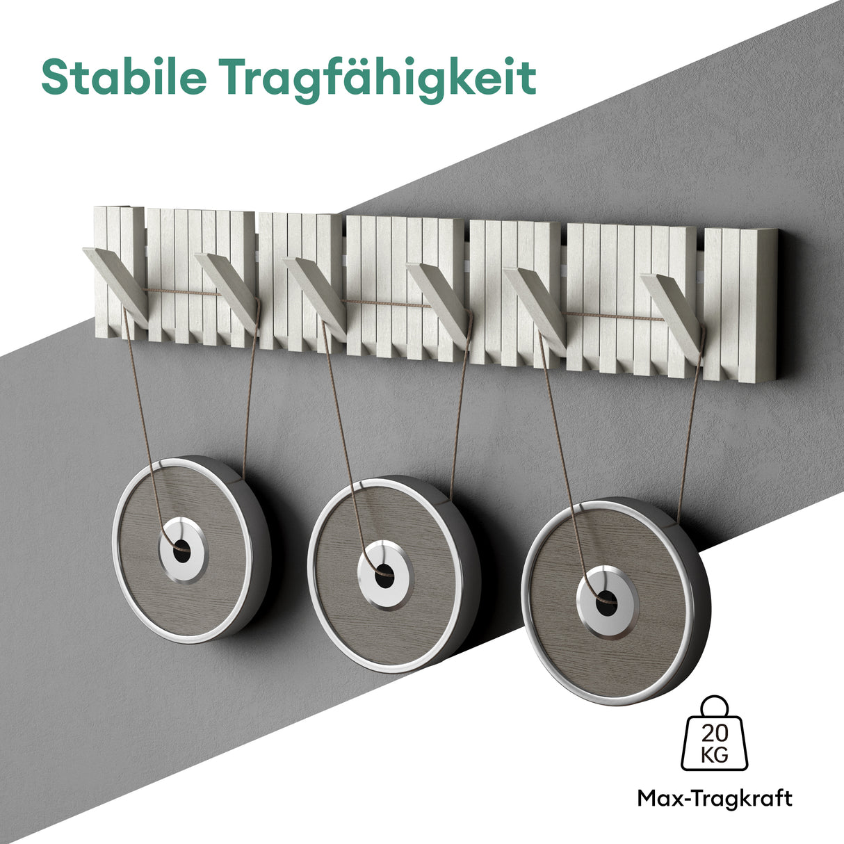 glasvilla Appendiabiti da Parete in Legno, Attaccapanni da Muro Moderno per Camera da Letto, Ingresso, Studio con Gancio Pieghevole e Salvaspazio, Twigro-01